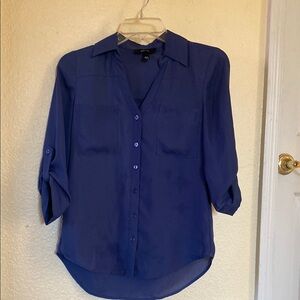 Express Royal Blue Button-Up Blouse